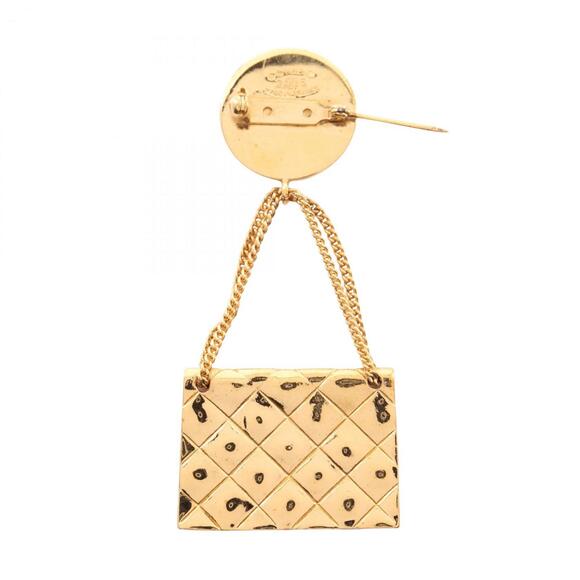 CHANEL Authentic Gold Logo Brooch